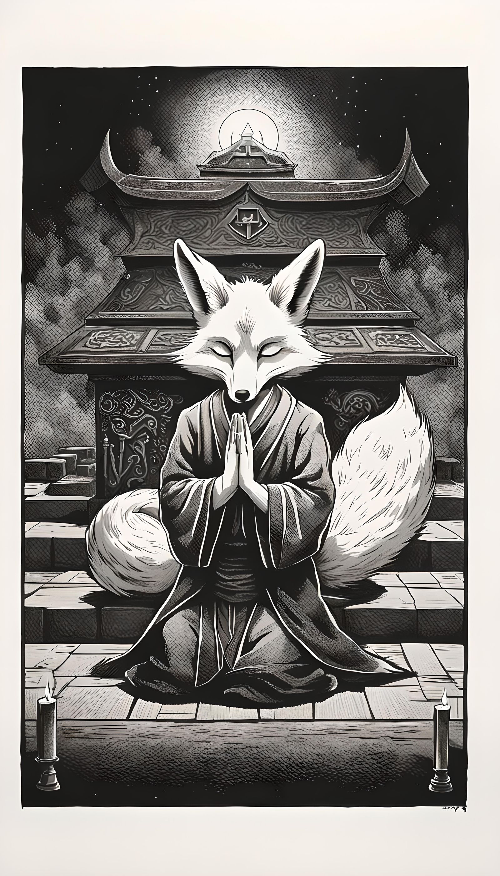 Anthropomorphic Fox Praying to an Eldritch God