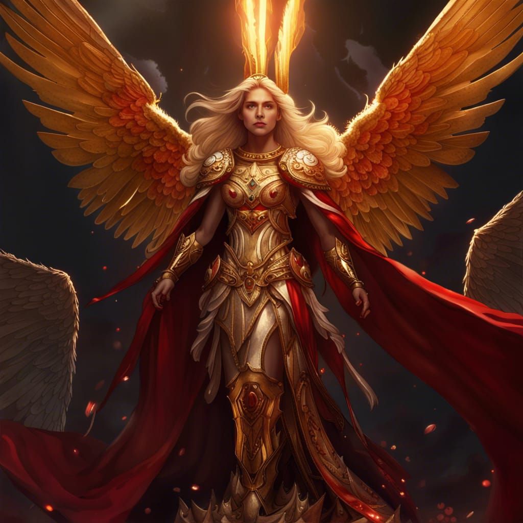 Epic Angel with Flaming Sword Over Undead Horde