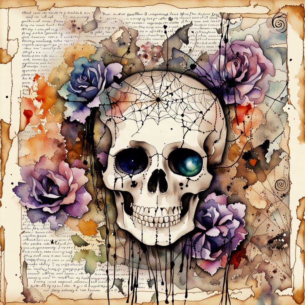 Vintage Watercolor Painting of a Spooky Artist at Work