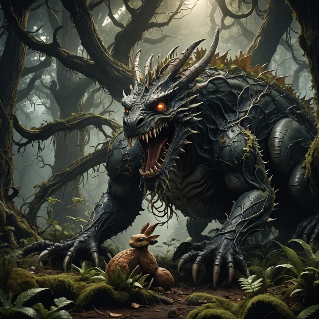 Plant Monster Dragon in Mystical Forest: Digital Art