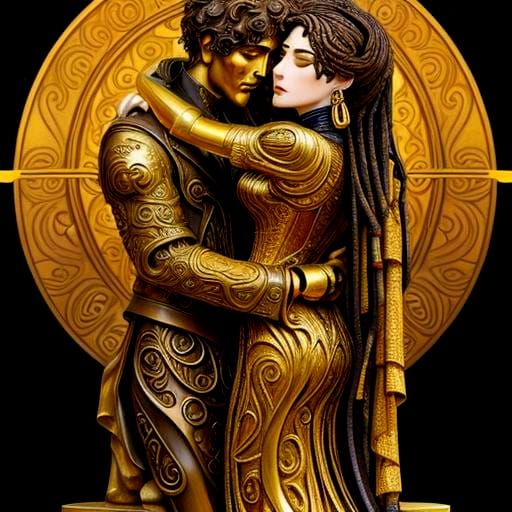 Art Nouveau Statues in Steampunk Style