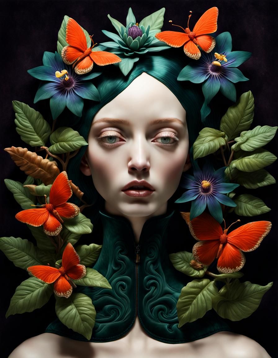 Dark Velvet Flower Sculpture in Gas Light