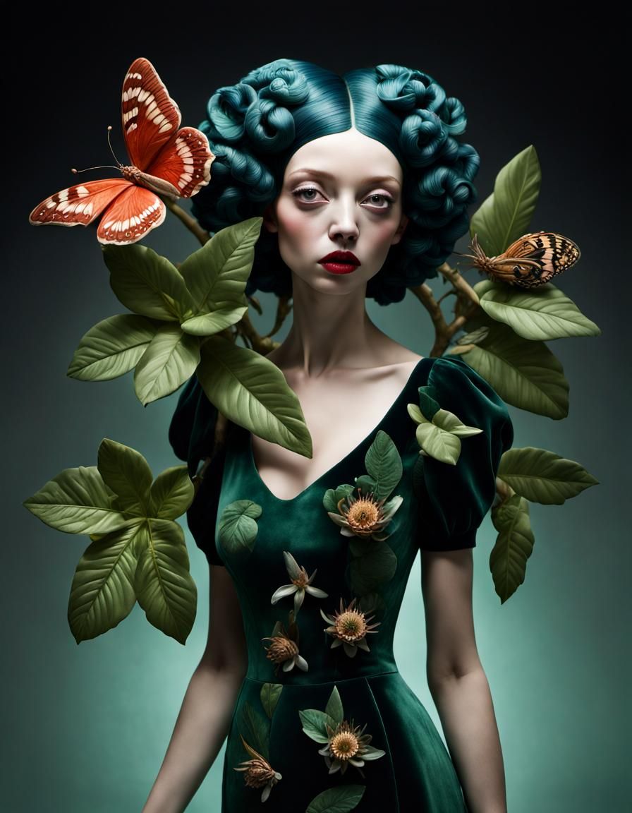 Semisculpted Velvet Flower Collage in Gas Light