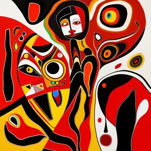 Abstract Faces in Red: An Energetic Aboriginal Oil Painting