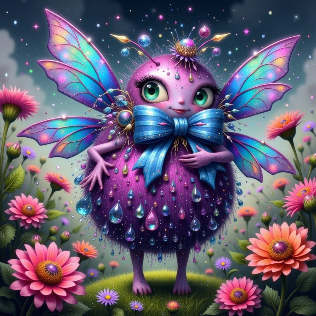 Whimsical Berry Monster Foo in Sparkling Gingham Delight