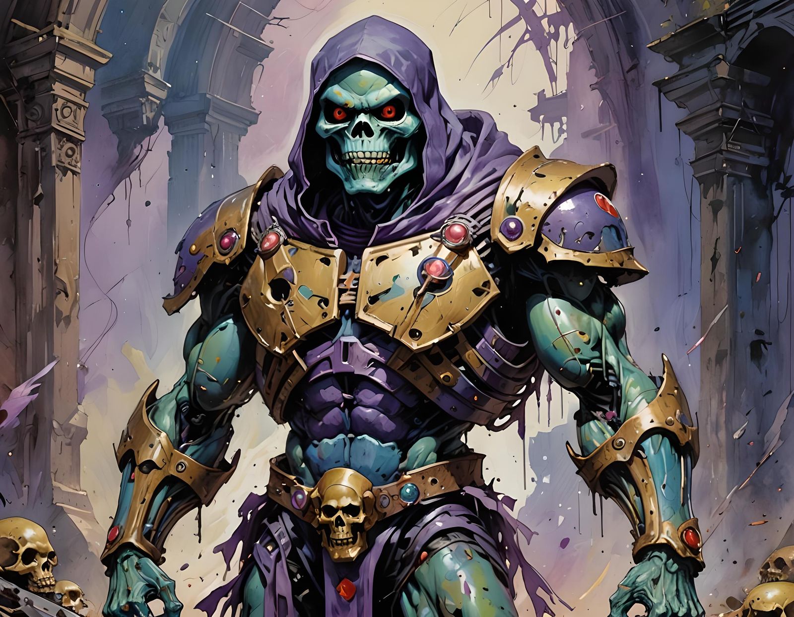 Detailed Skeletor Portrait with Embarrassed Expression