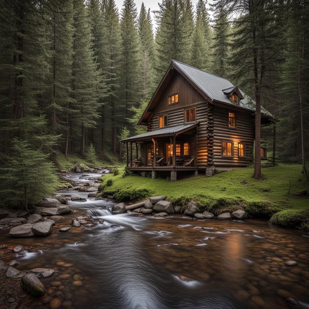 Cabin by Creek in Peaceful Woods