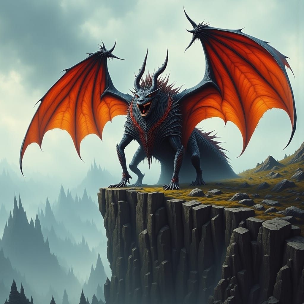 Fierce Dragon on Mountain Cliff