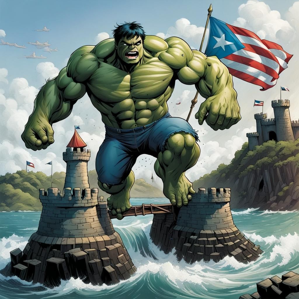Hulk Jumps Castle in Puerto Rico, Comic Book Art