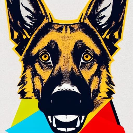 Pop Art German Shepherd in Geometric Bauhaus Style