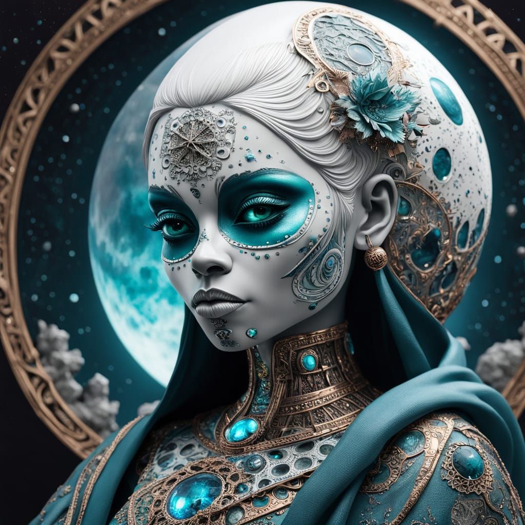 Surreal Afrofuturist Portrait of a Young Girl with a La Catr...