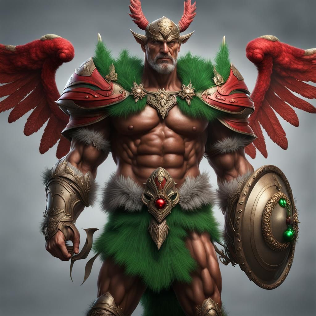 Muscular Christmas Warrior with Wings, Detailed Matte Painti...