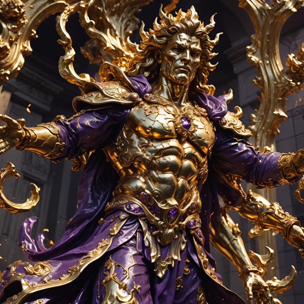 Golden Fire God Statue with Purple Blood