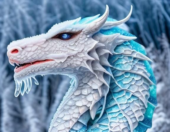 Majestic Snow Dragon on Frozen Mountain Peak