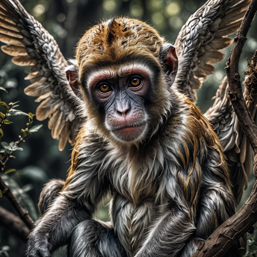 Hyperrealistic Angel Monkey Portrait in HDR