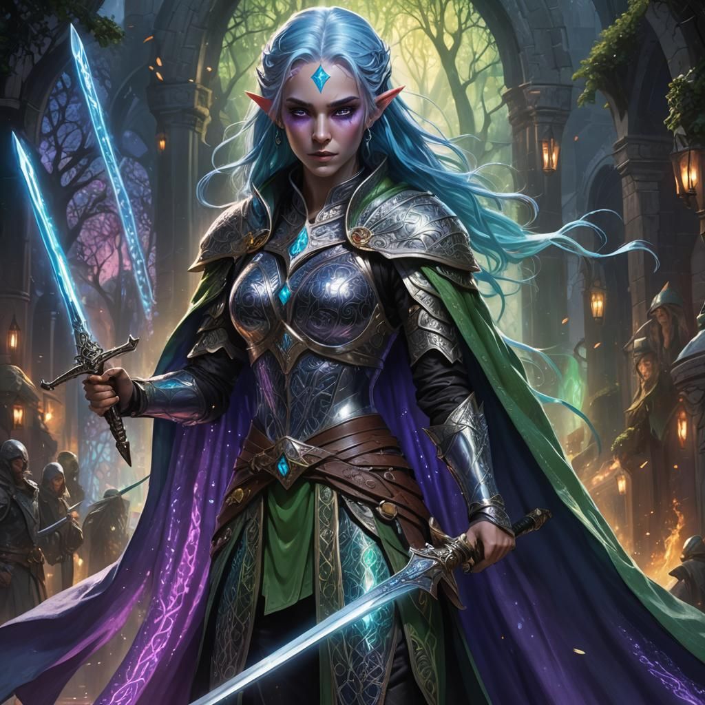 Elven Woman with Glowing Sword, Fantasy Concept Art