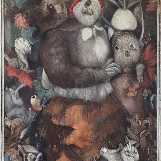 Surreal Sloth and Rabbit Portrait in Studio