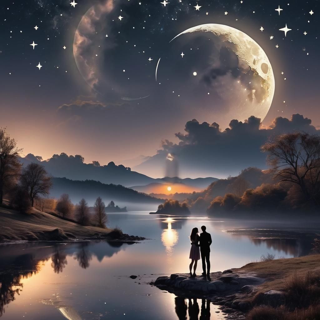 Romantic Couple Under a Starry Moonlit Sky