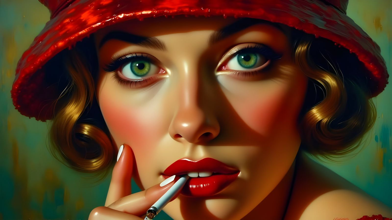 Glamorous 1920s Flapper Oil Painting