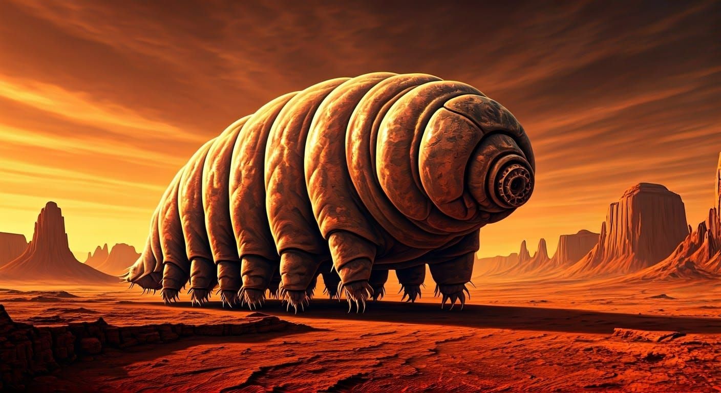 Gigantic Tardigrade on Mars in Sci-Fi Style