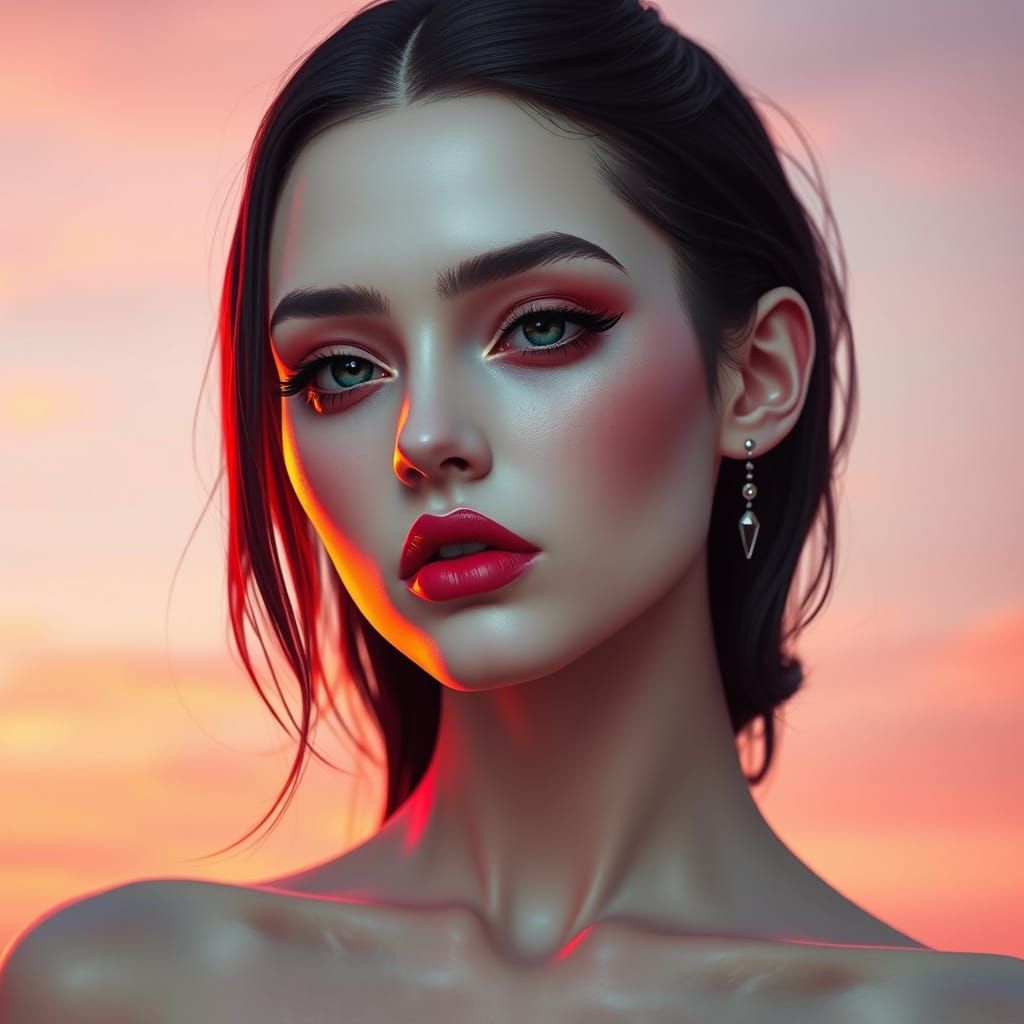 Ethereal Vampire Portrait in Art Nouveau Style