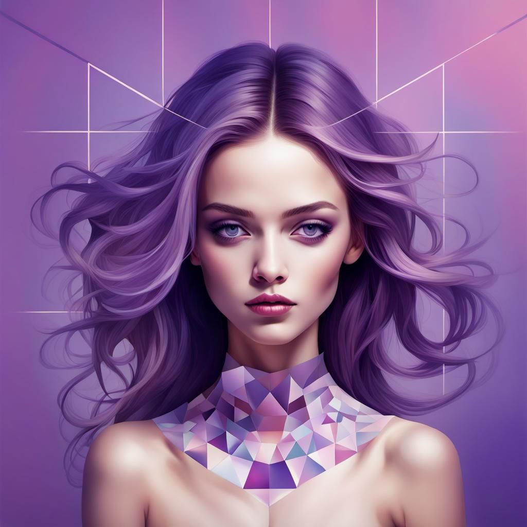 Geometric Woman in Dreamy Twilight: Digital Art
