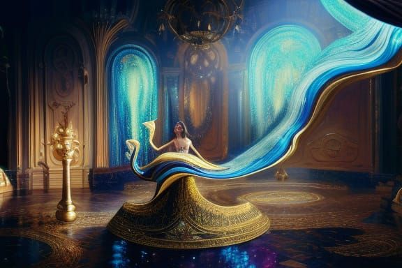 Magical Obsidian World with Gold and Sapphire Accents