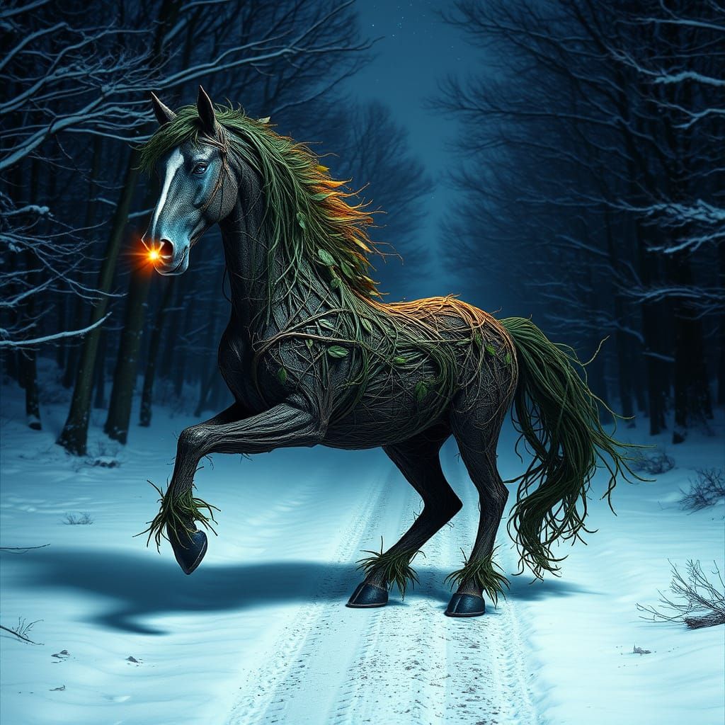 Forest Horse in Whimsical Winter Wonderland