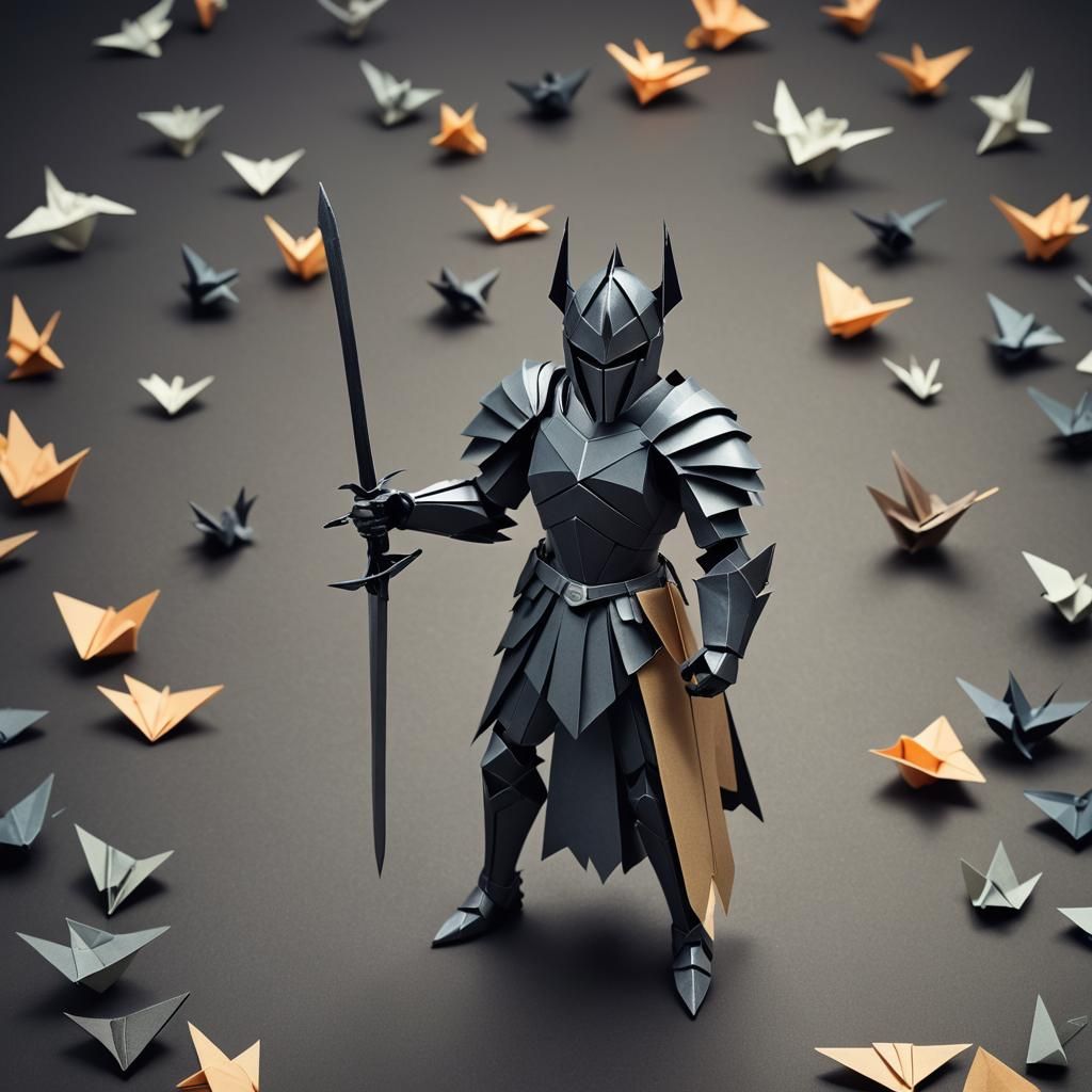 Dark Fantasy Knight in Origami Papercraft Style