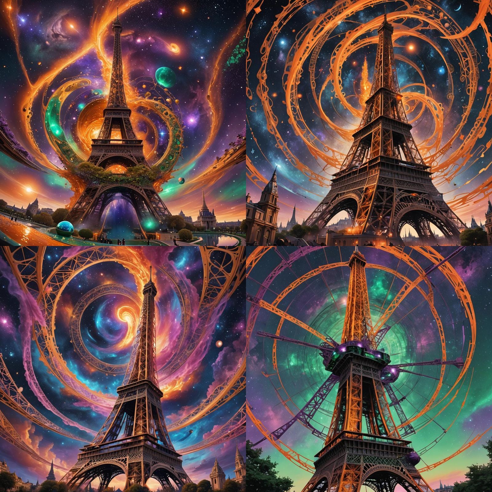 Alien Wormhole with Orange Eiffel Tower: Fantasy Concept Art