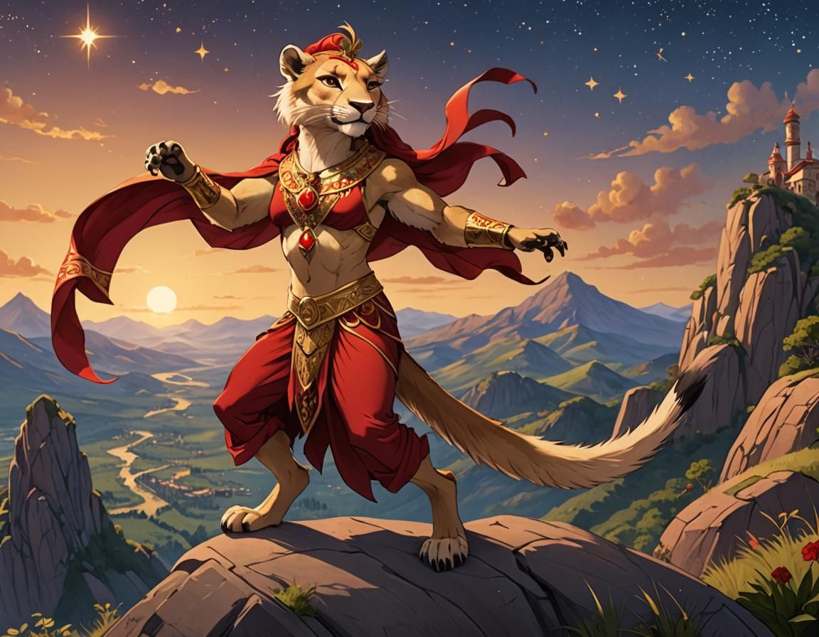 Anthropomorphic Ferret-Lioness Reaching for a Star