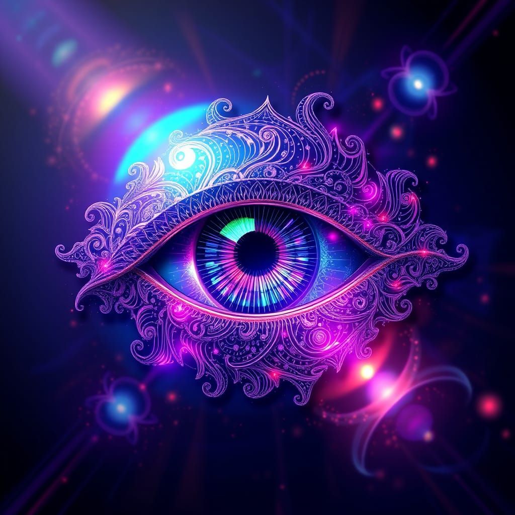 Iridescent Celestial Eye with Abstract Vector Fractals