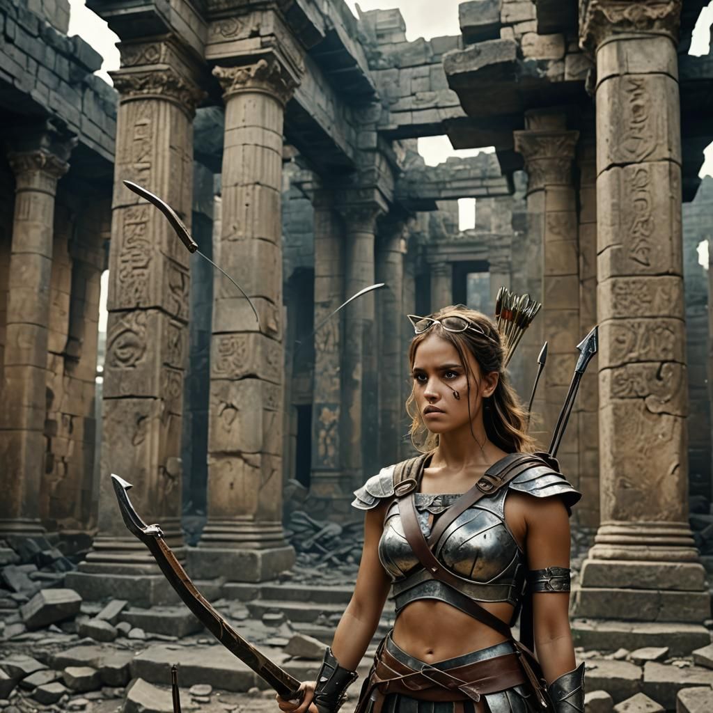 Gladiator in Ancient Temple, Cinematic Film Still