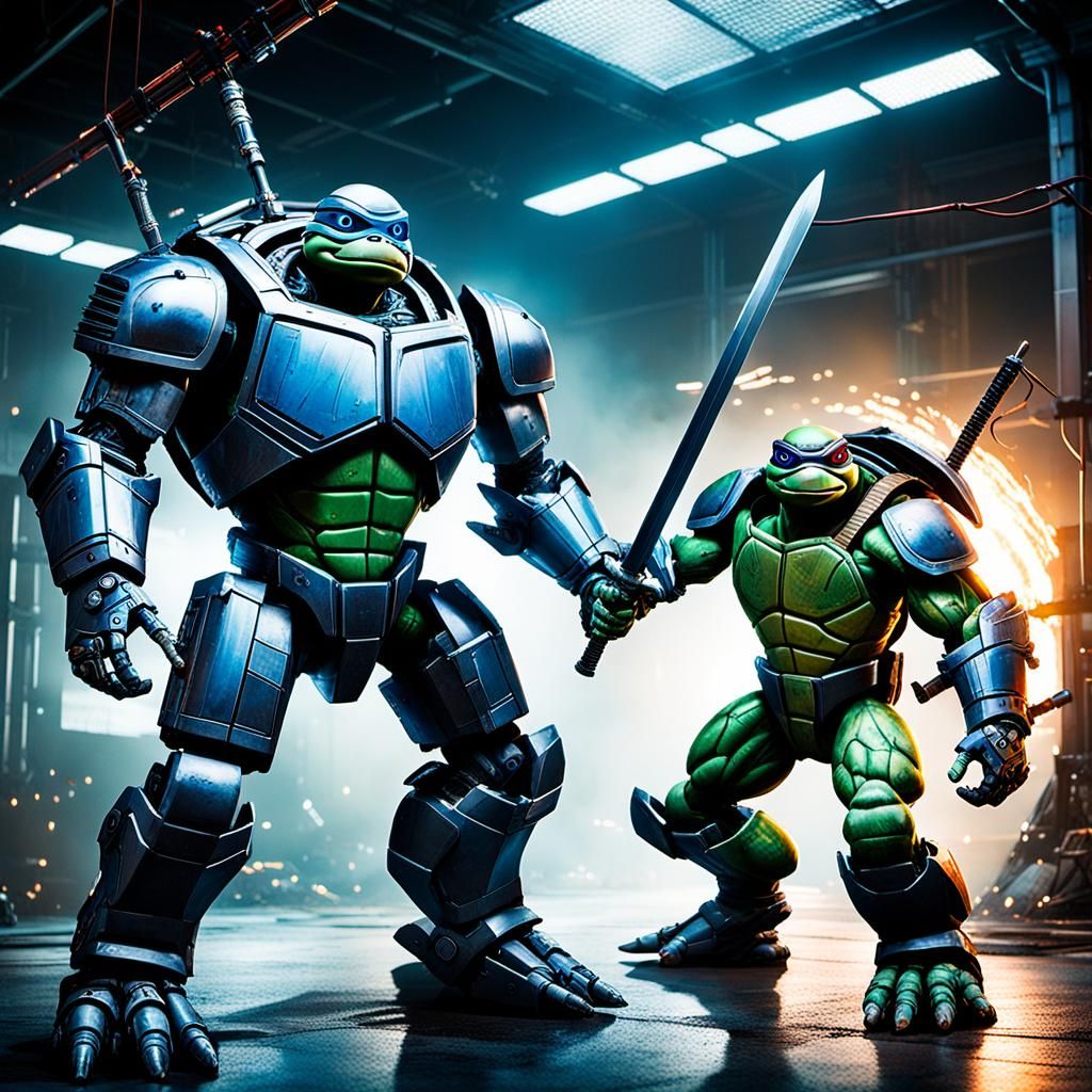 Robotic Ninja Turtle Dominates Futuristic Battleground in 8K