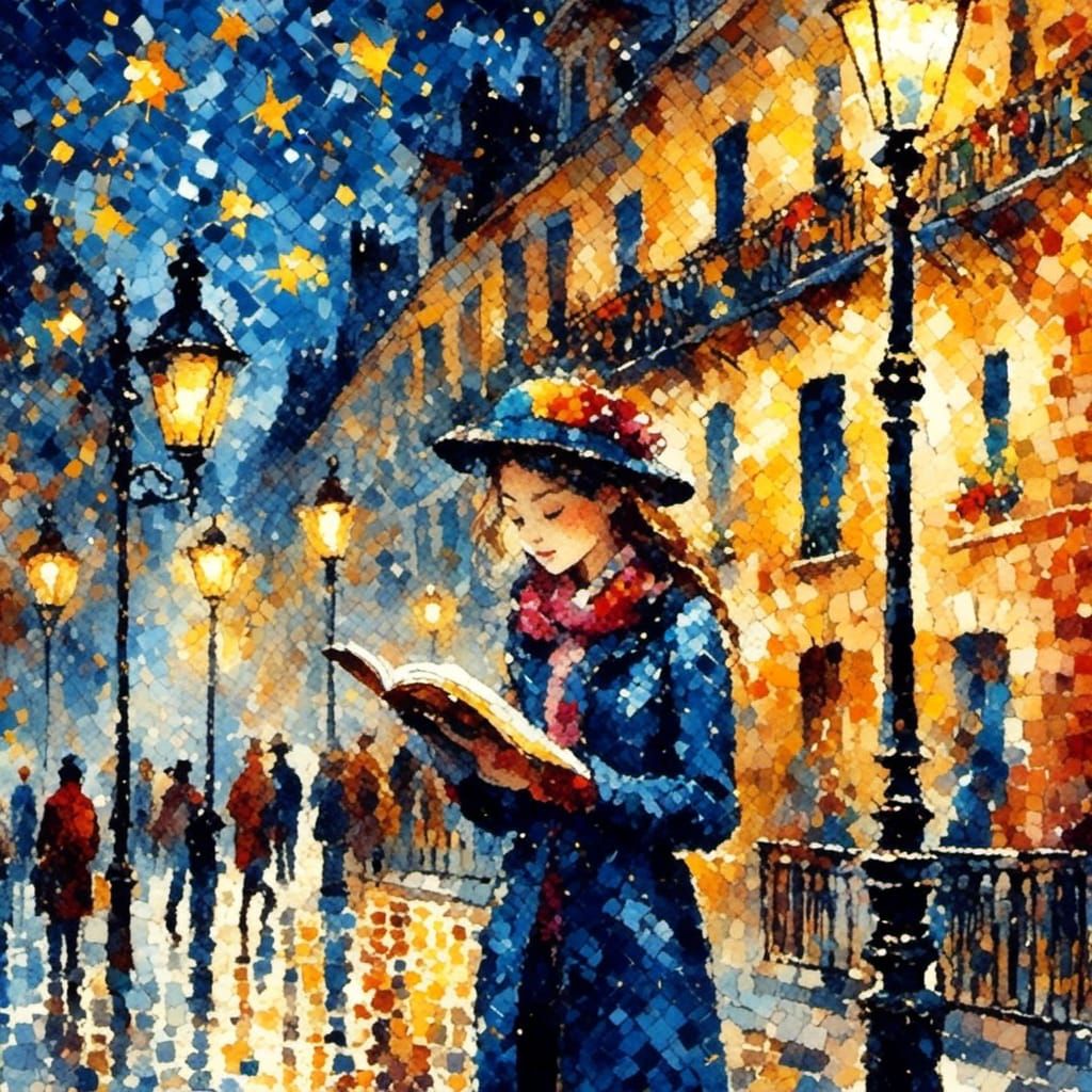 Girl Reading Book in Paris: Impressionistic Style