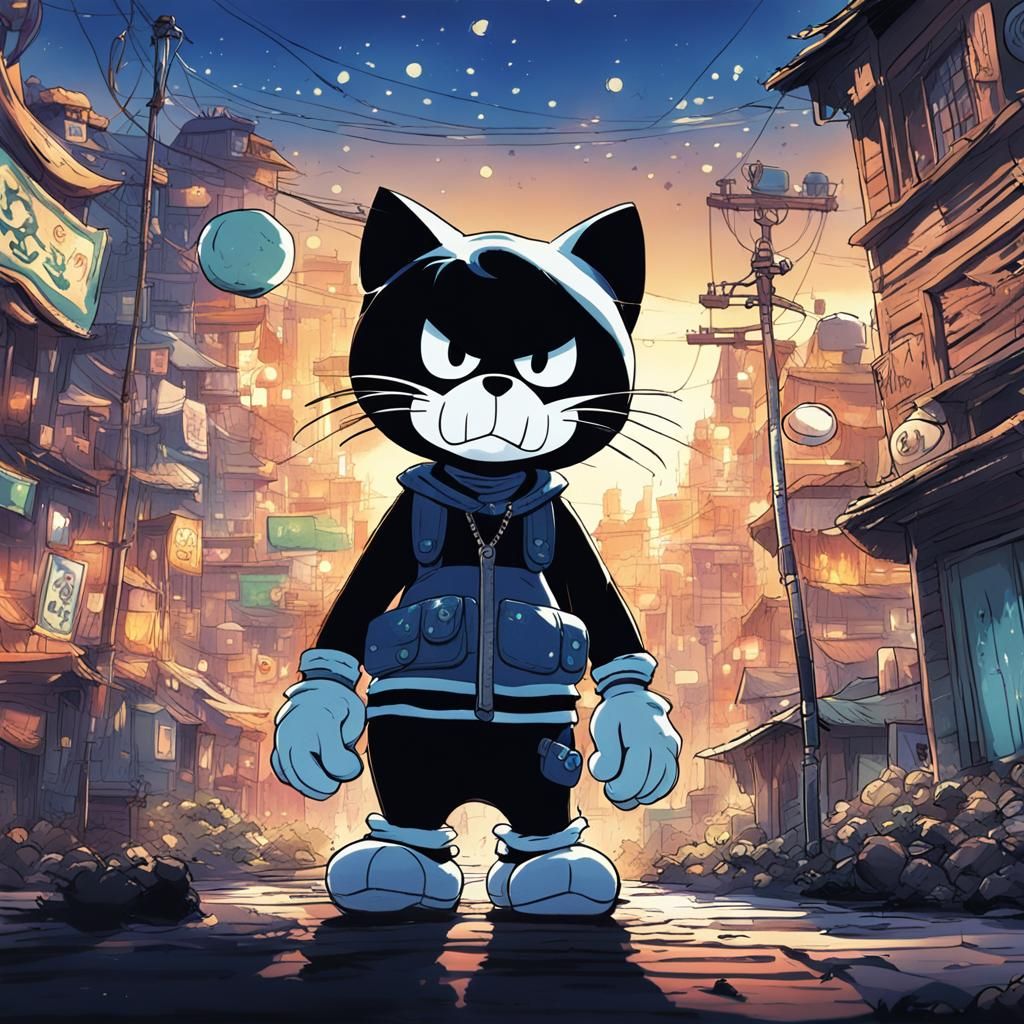 Felix the Cat in Cel-Shaded Anime Style