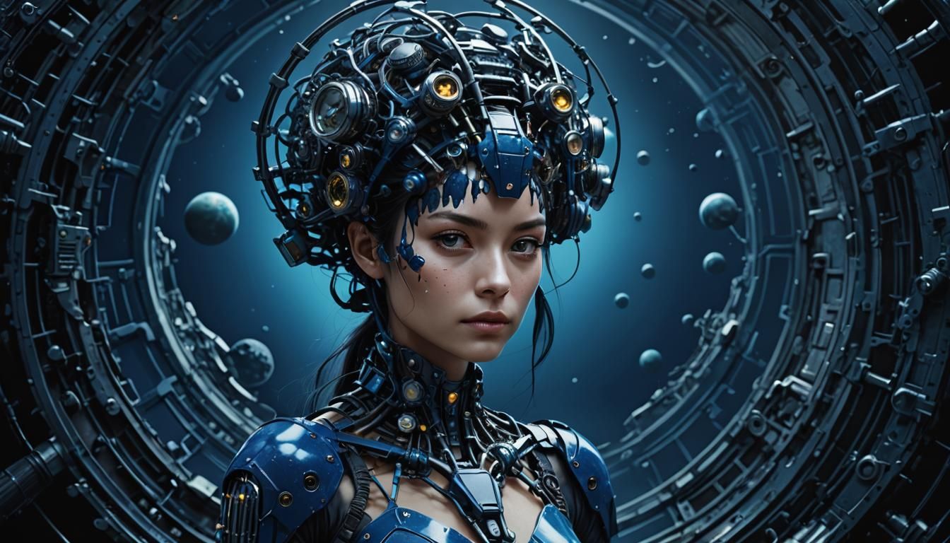 Biopunk Woman on Alien Planet in Dark Blue