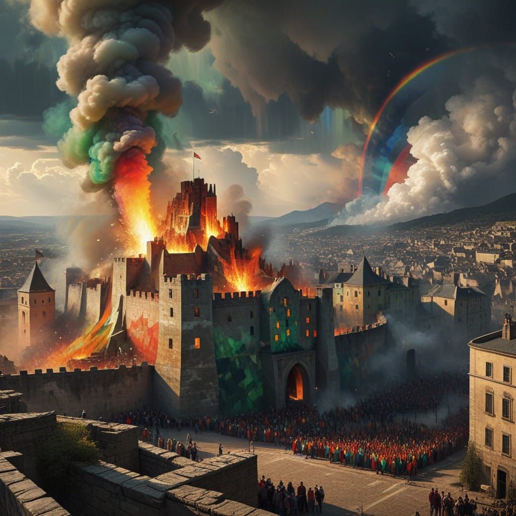 Burning Bastille in Vibrant Geometric Abstraction