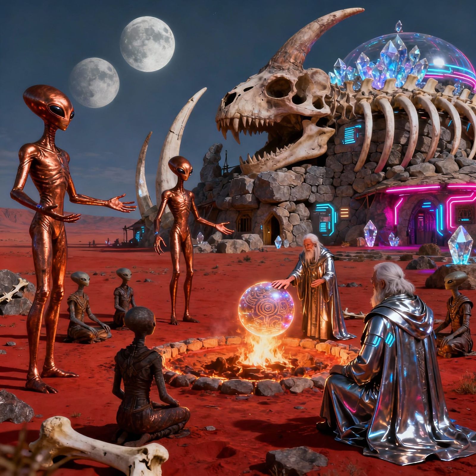 Martian Tribe Ritual Under Twin Moons