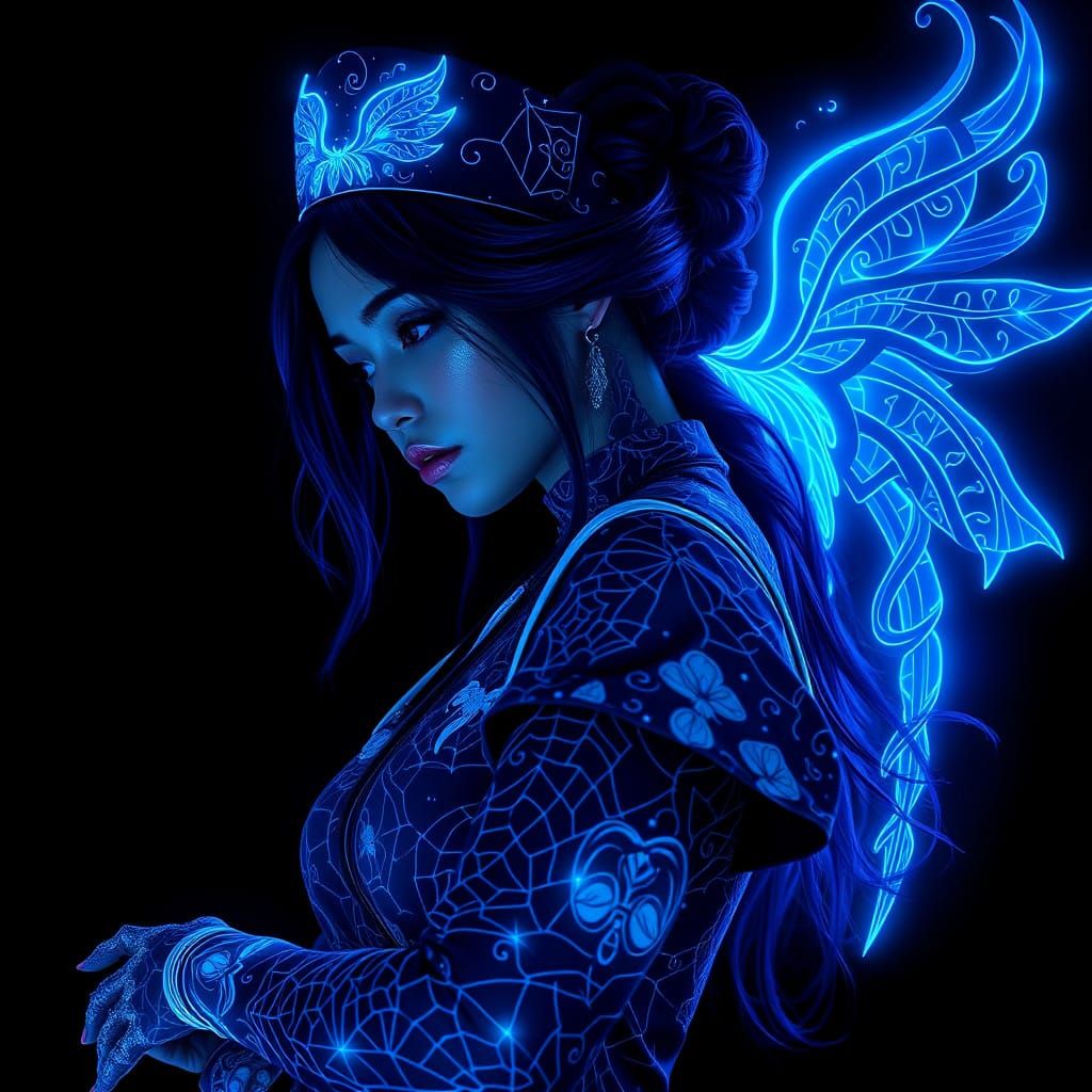 Goth Nurse in Azure Spider Web Scrubs with Bioluminescent Ta...