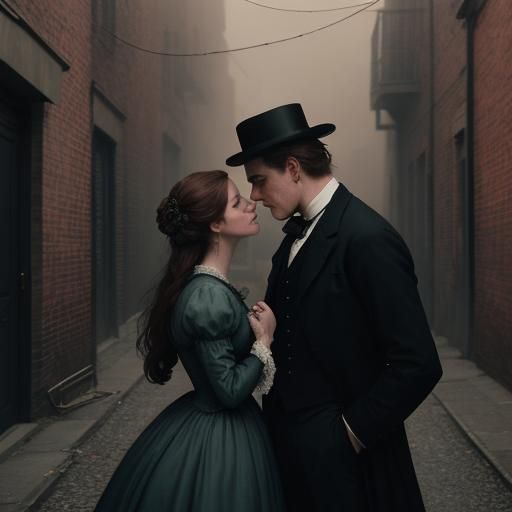 Victorian Encounter in a Dark Alley: Cinematic Still