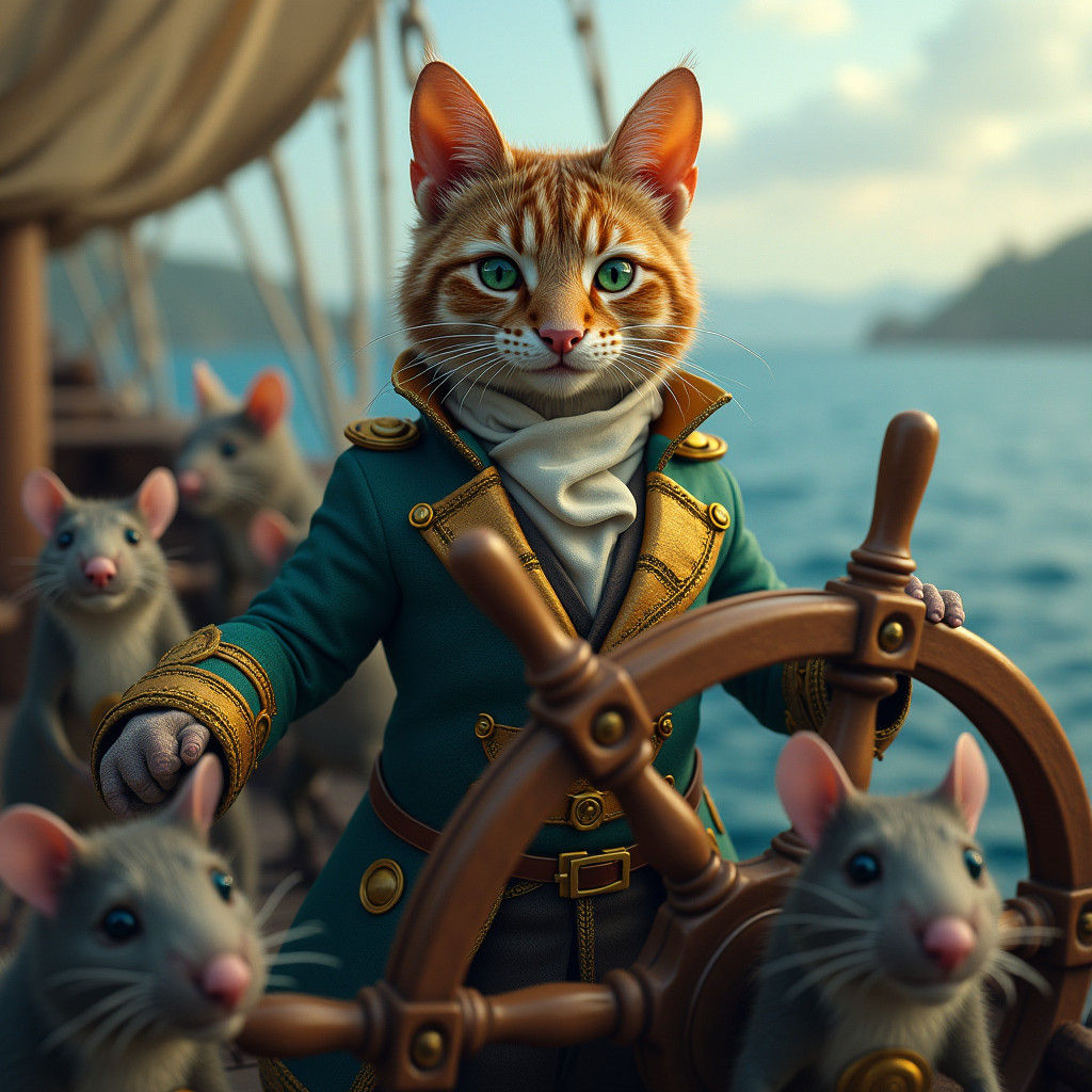 Cat Captain Leads Rat Crew on Mystical Vessel