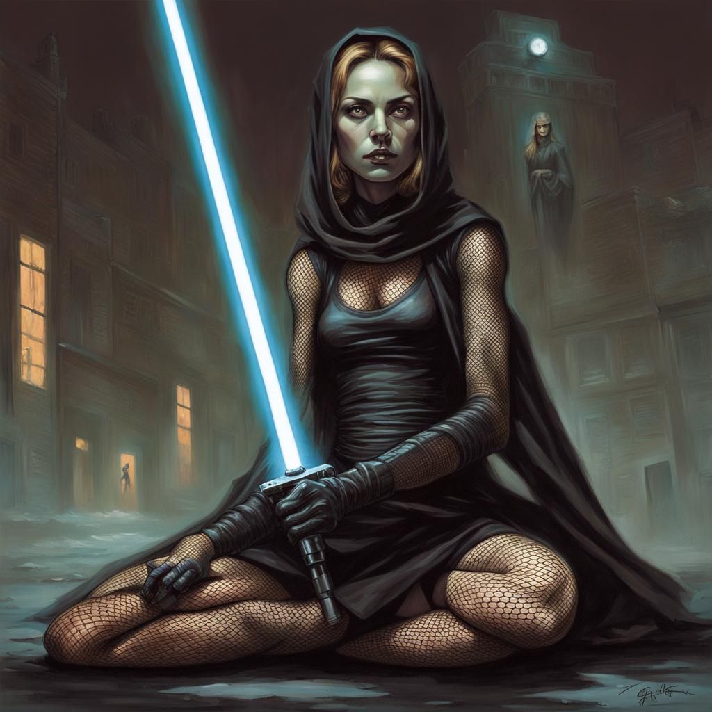 Sinister Female Jedi in Fishnets