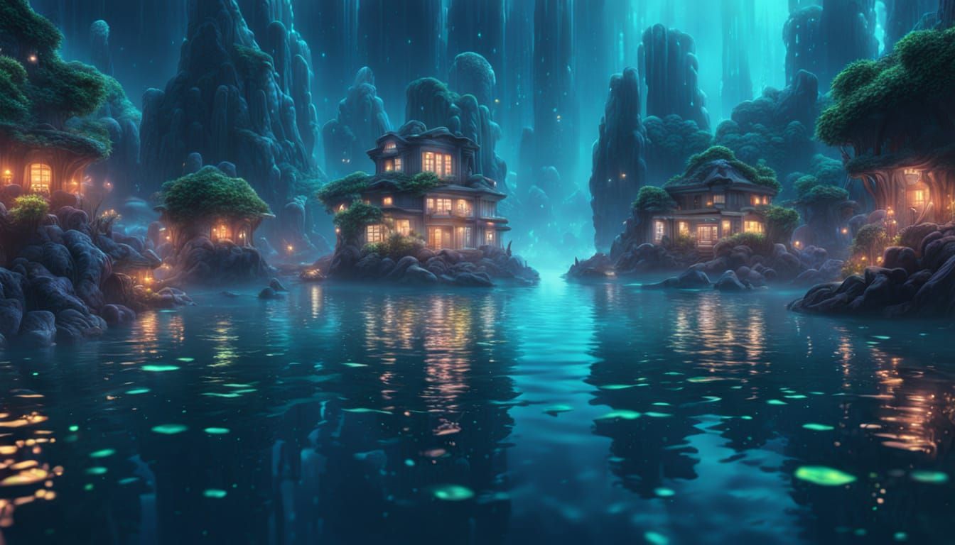 Underwater Star City: Hyperrealistic Digital Matte Painting