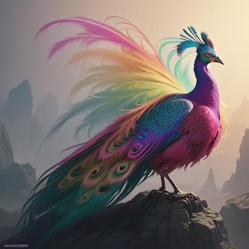 Fantasy Woman with Peacock Feathers, Digital Painting