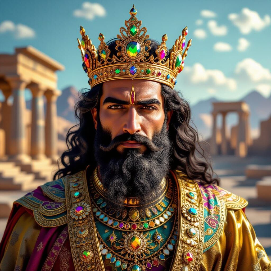 Ultra-Realistic Persian King Portrait with Fractal Crown