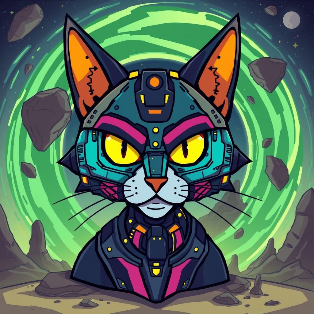 Cosmic Cat in Rick and Morty Style
