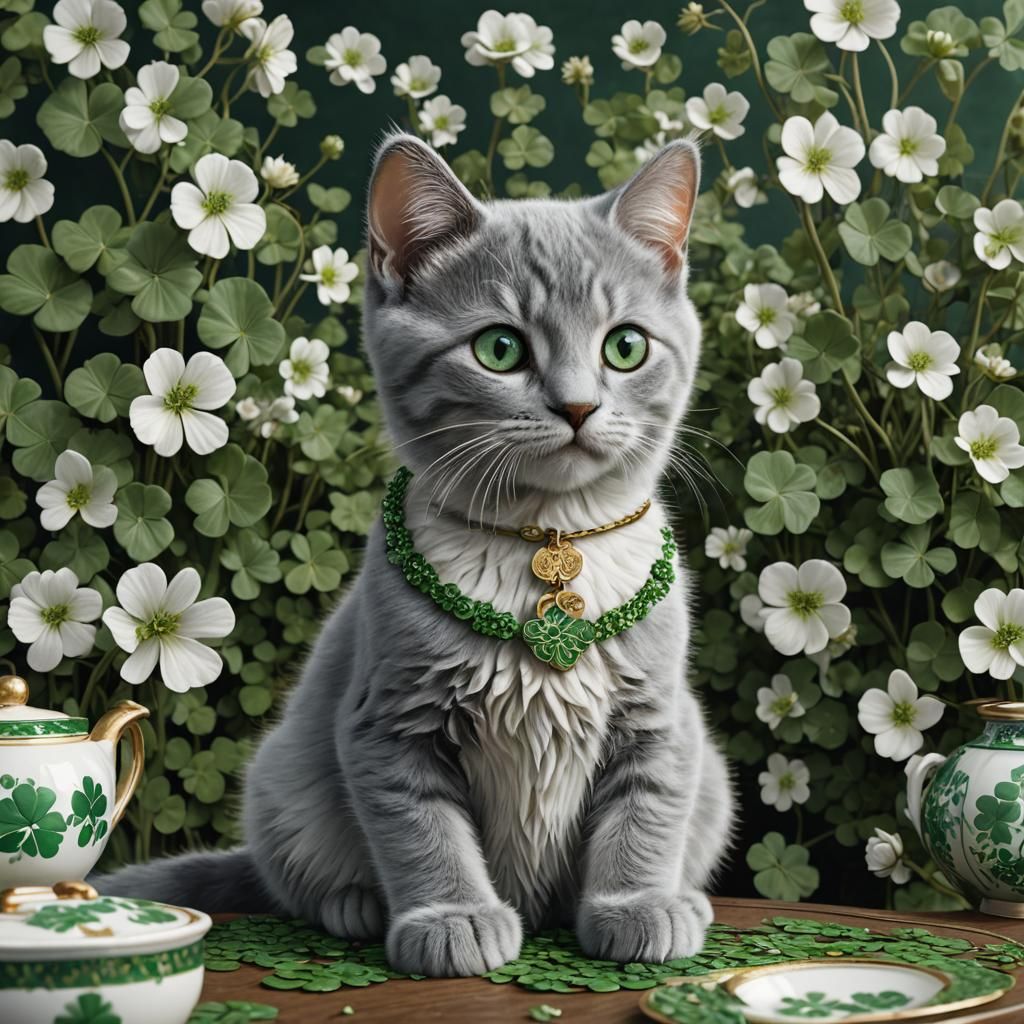 Kitten in Irish Landscape, Klimt-Inspired Portrait