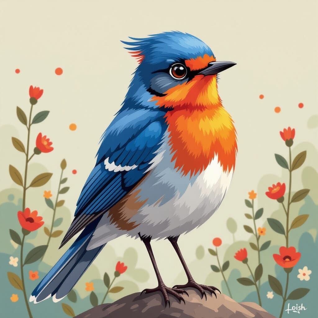 Proud Robin Illustration in Cartoon Style