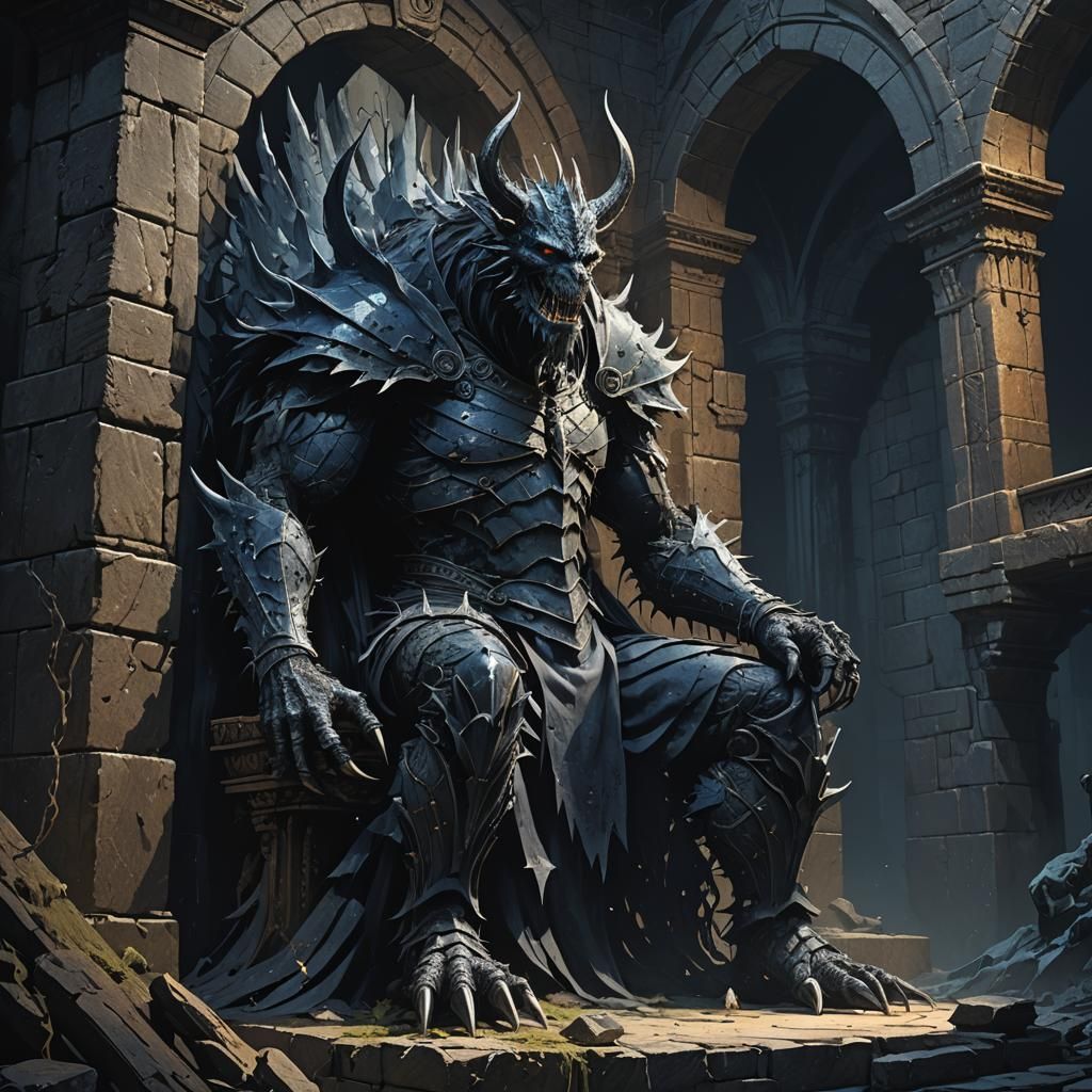 Dark Fantasy Monster on Throne, Concept Art